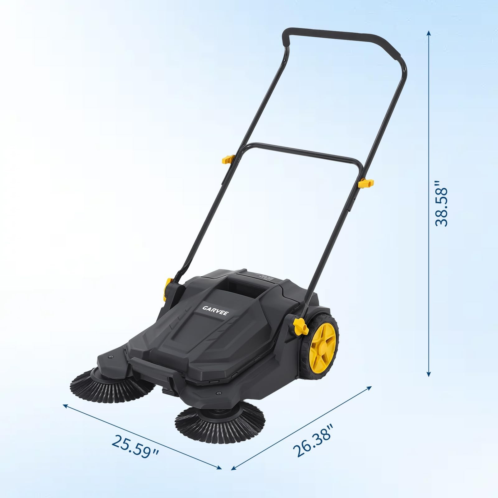 25.6″ Width Manual Sweeper Walk-Behind Hand Push Floor Sweeper Adjustable Handle