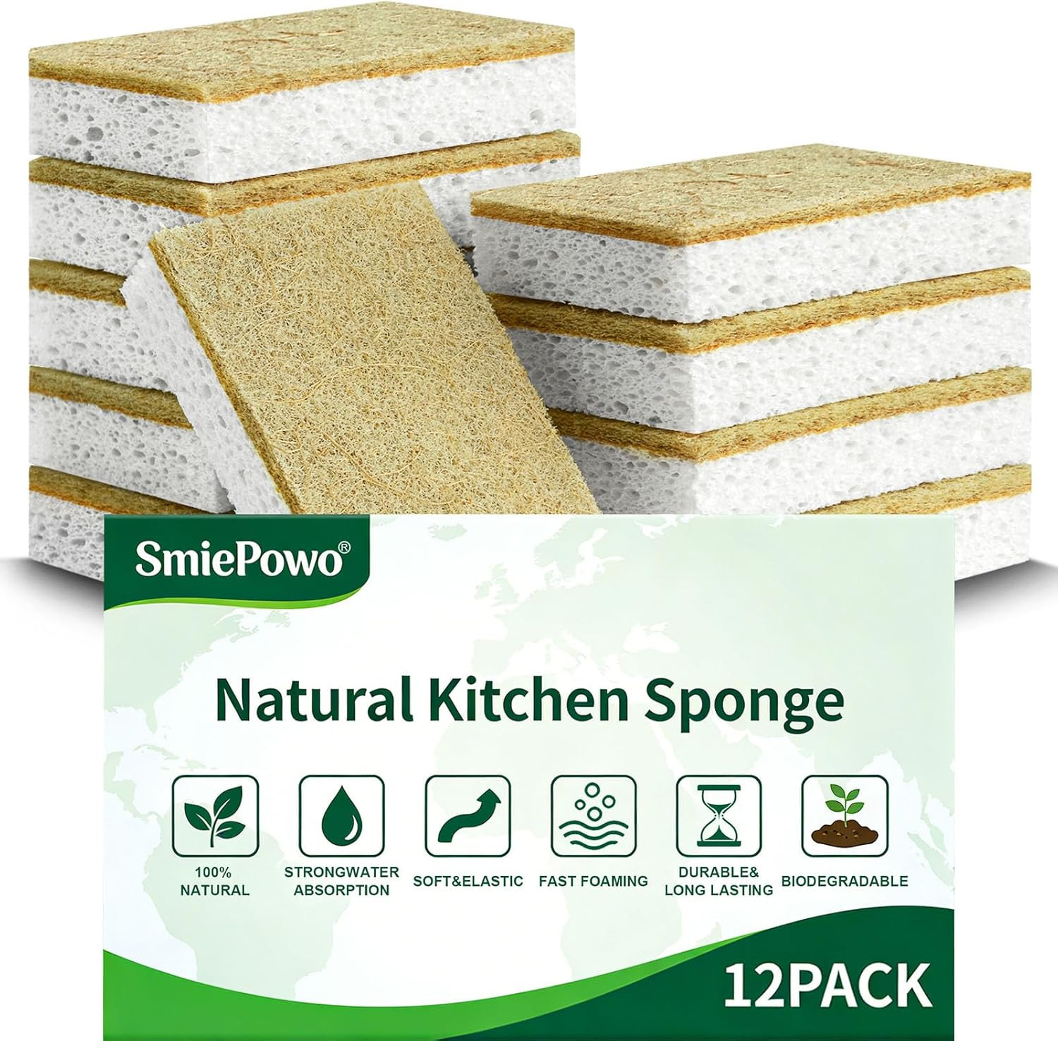 Natural Kitchen Sponge Compostable Kitchen Sponges Cellulose and Coconut Scrubbe