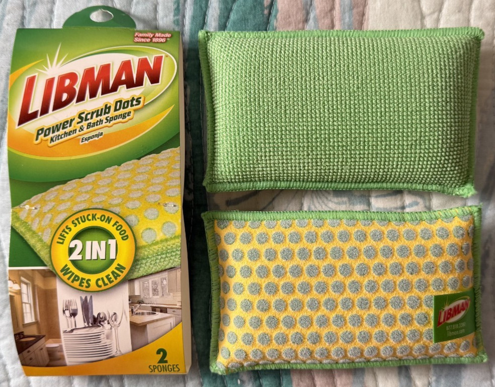 Libman Power Scrub Dots Kitchen & Bath Sponge Green Yellow Blue 2 Pack NEW