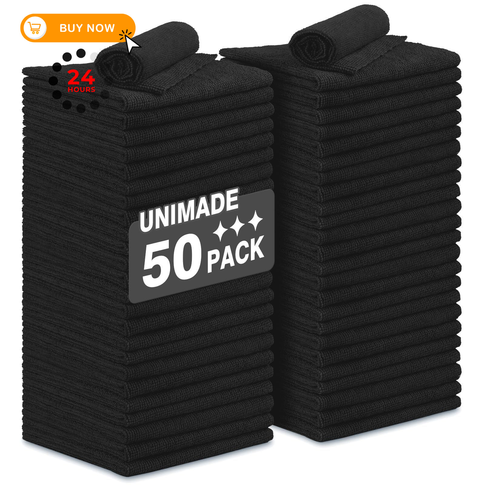 UNIMADE Microfiber Cleaning Cloth, 50 Pack Towels 50PK, Black