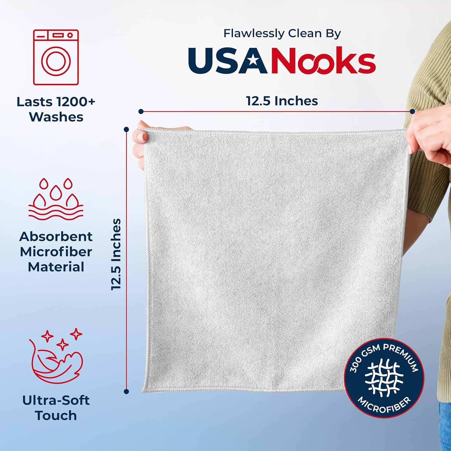 USANOOKS Microfiber Cleaning Cloth – White – 12Pcs (12.5X12.5 Inch) High Perform