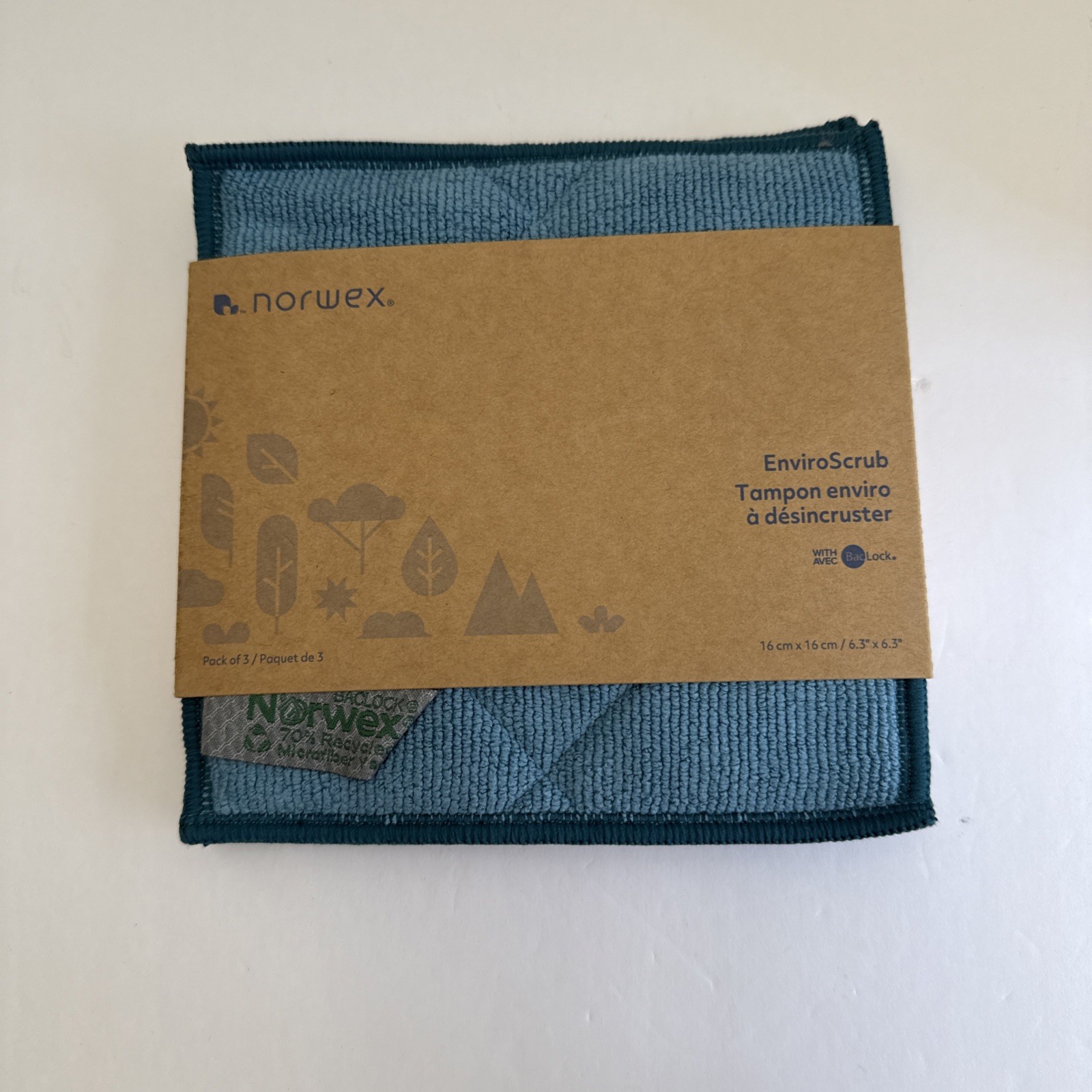3pk Norwex EnviroScrub pack of 3 6.3×6.3 Enviro Scrub Squares Blue Green Grey