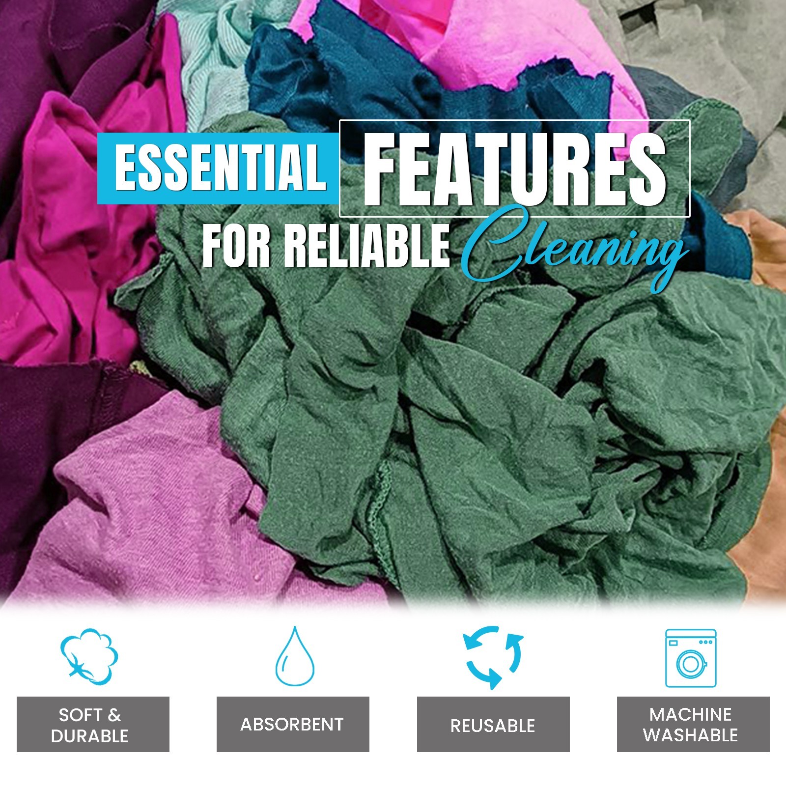 Bulk Color Knit T-shirt Rags, Cotton Cleaning Wipers 18 x 18″ – Compressed Boxes
