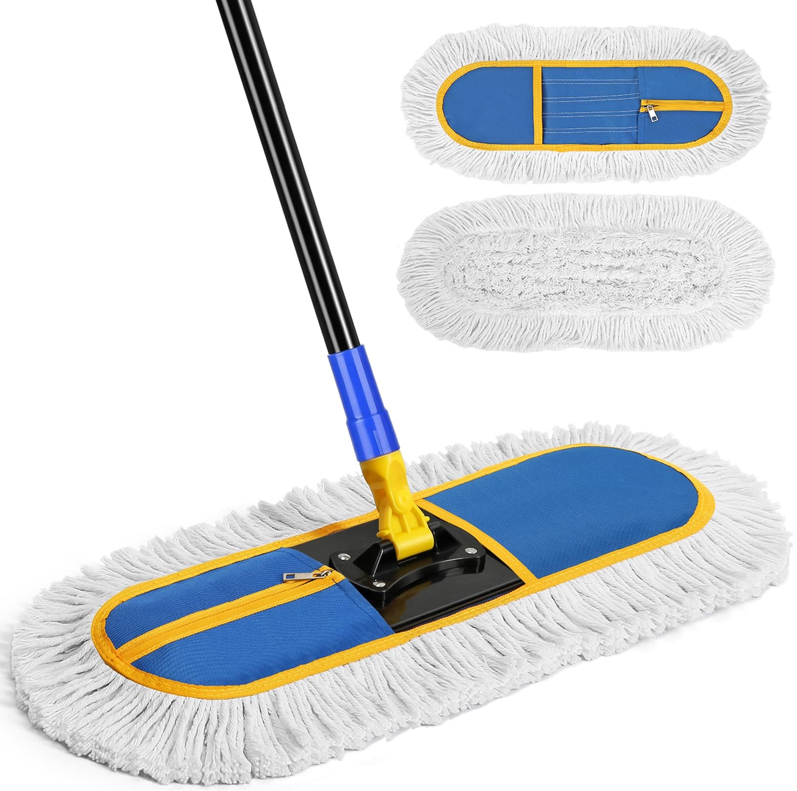 16 Inch Commercial Dust Mop for Floor Cleaning – Industrial Wet Dry Broom with 2