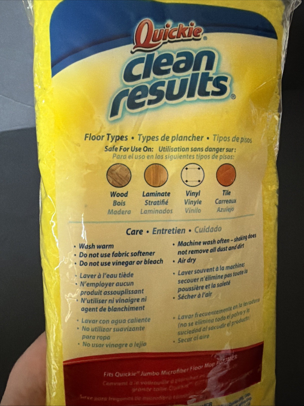 Quickie Clean Results Jumbo Microfiber Floor Mop Refill Cleans Tile Wood Vinyl