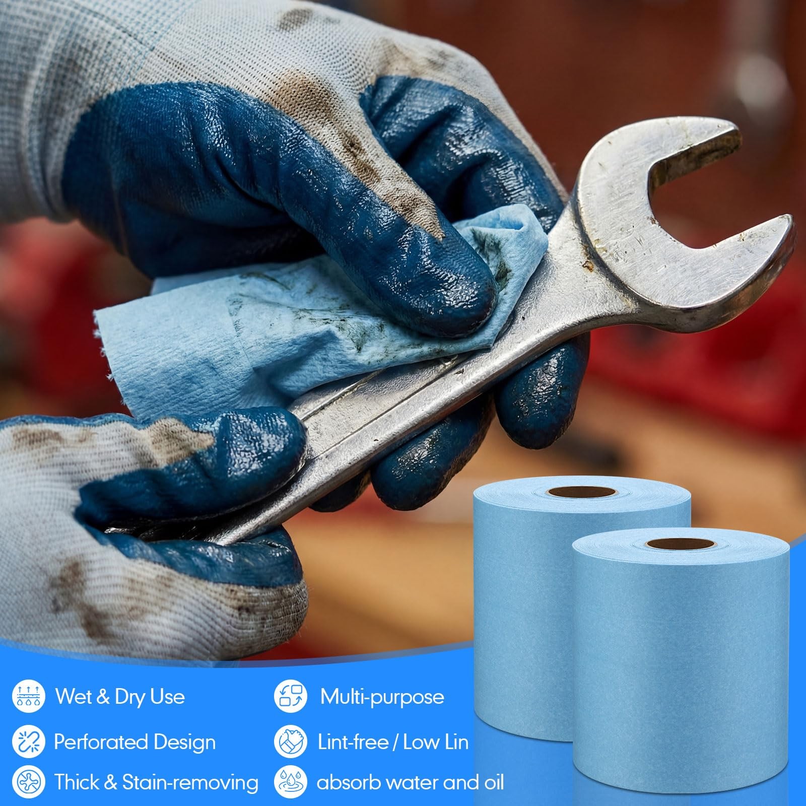 2 Rolls Heavy Duty Shop Towels, 1000 Sheets Industrial Wipes, 10×12″ Lint-fre…