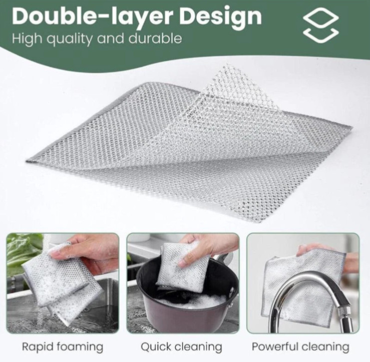 3/6/12 Pcs Multifunctional Non-Scratch Mesh Wire Dish Washing Cleaning Cloth Rag