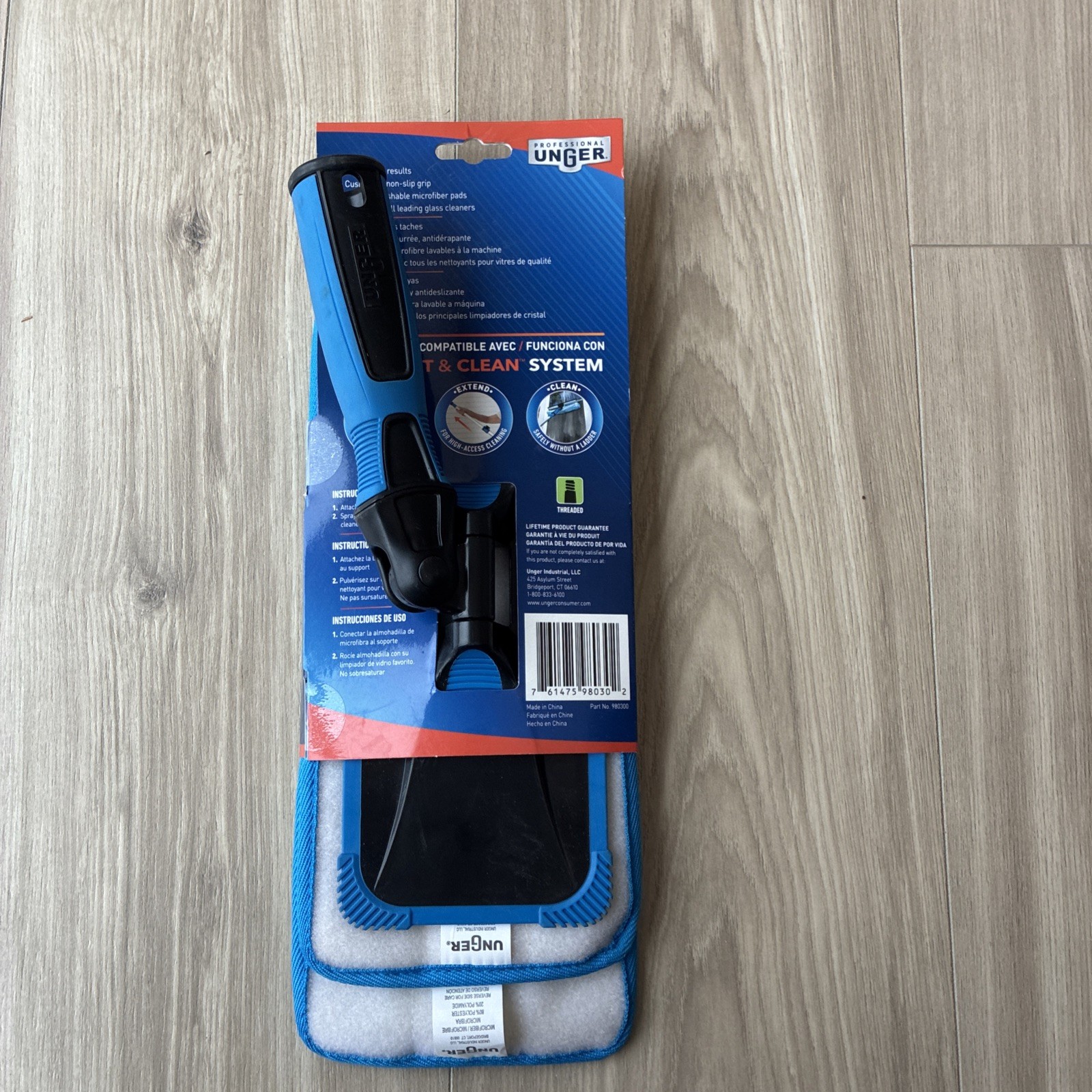 Unger ProClean Indoor Washable Blue Window Cleaning Tools Non-Slip Grip 980300