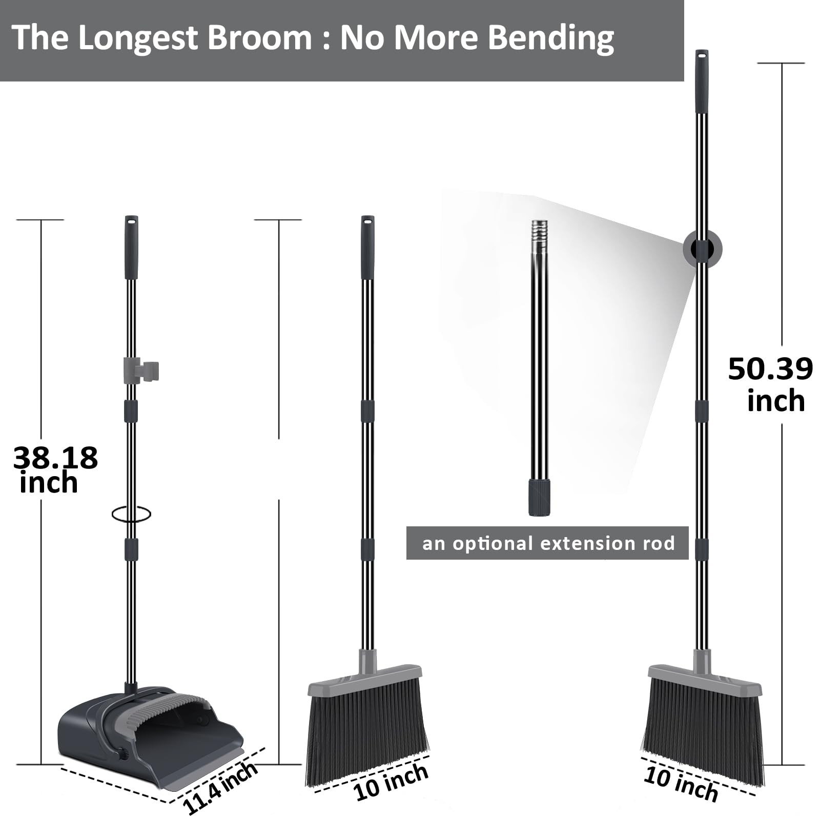 Broom and Dustpan Set for Home, Office, Indoor&Outdoor Sweeping, Stand Up Bro…