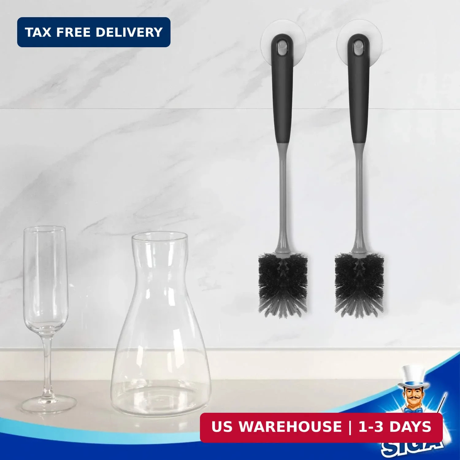 Bottle Brush Set 2pcs Flexible Long Handle Glassware Mug Cleaner