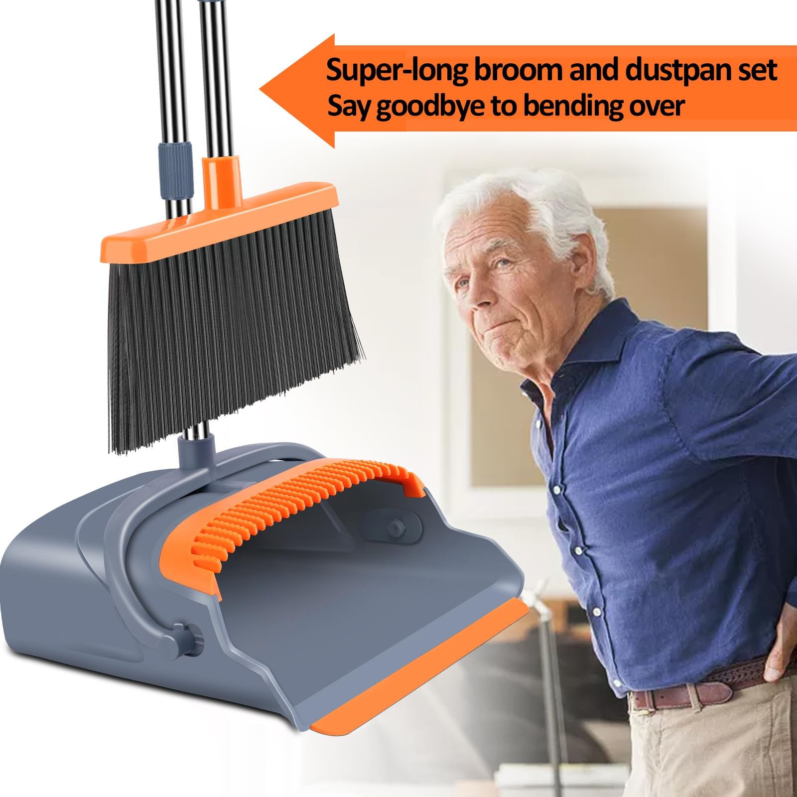 Upgrade Broom and Dustpan Set, SelfCleaning with Dustpan Teeth, Indoor&Outdoo…