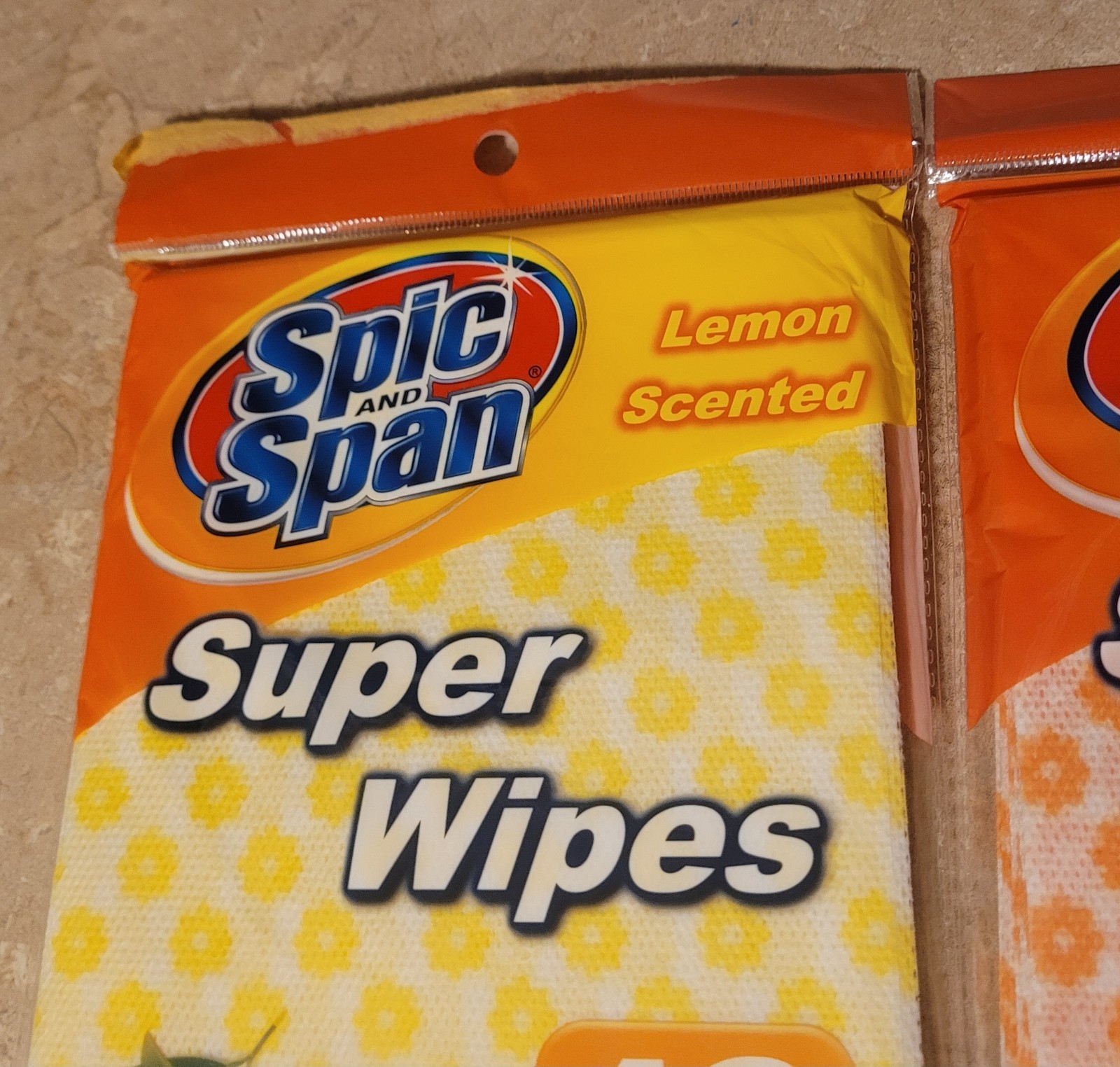 2 Pkgs Spic and Span Super Wipes Lemon Orange Scented 6 Pack Discontinued Sealed