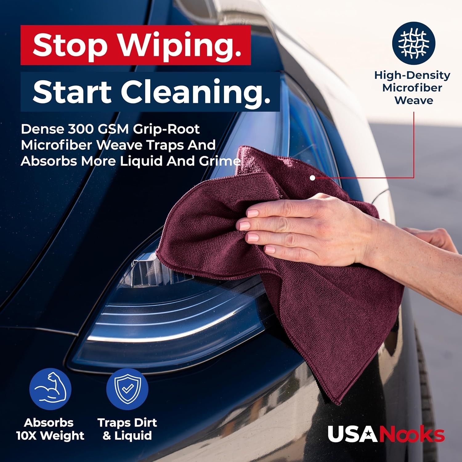 300GSM Microfiber Cleaning Cloth – 12.5″x12.5″ High Performance – 1200 Washes…
