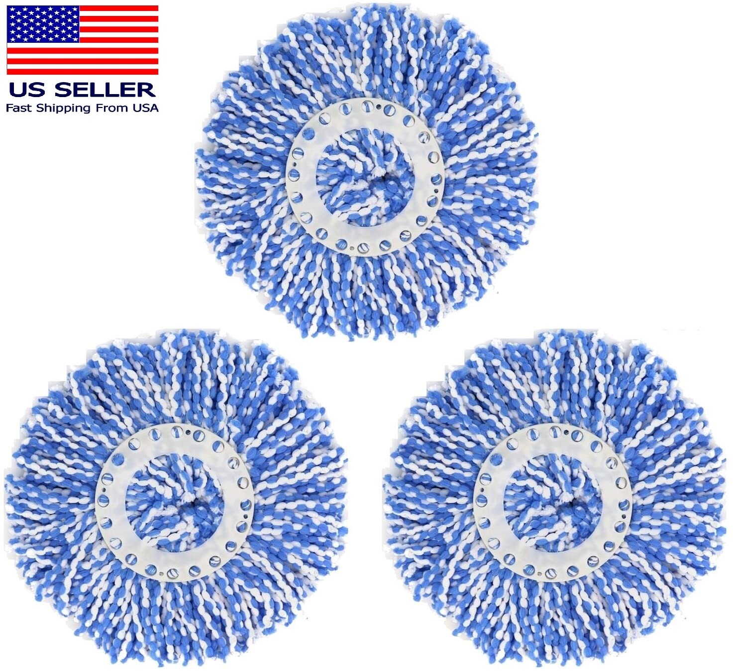 3 Pack 360° Spin Magic Mop Replacement Head, Round Shape Standard Size Microfibe