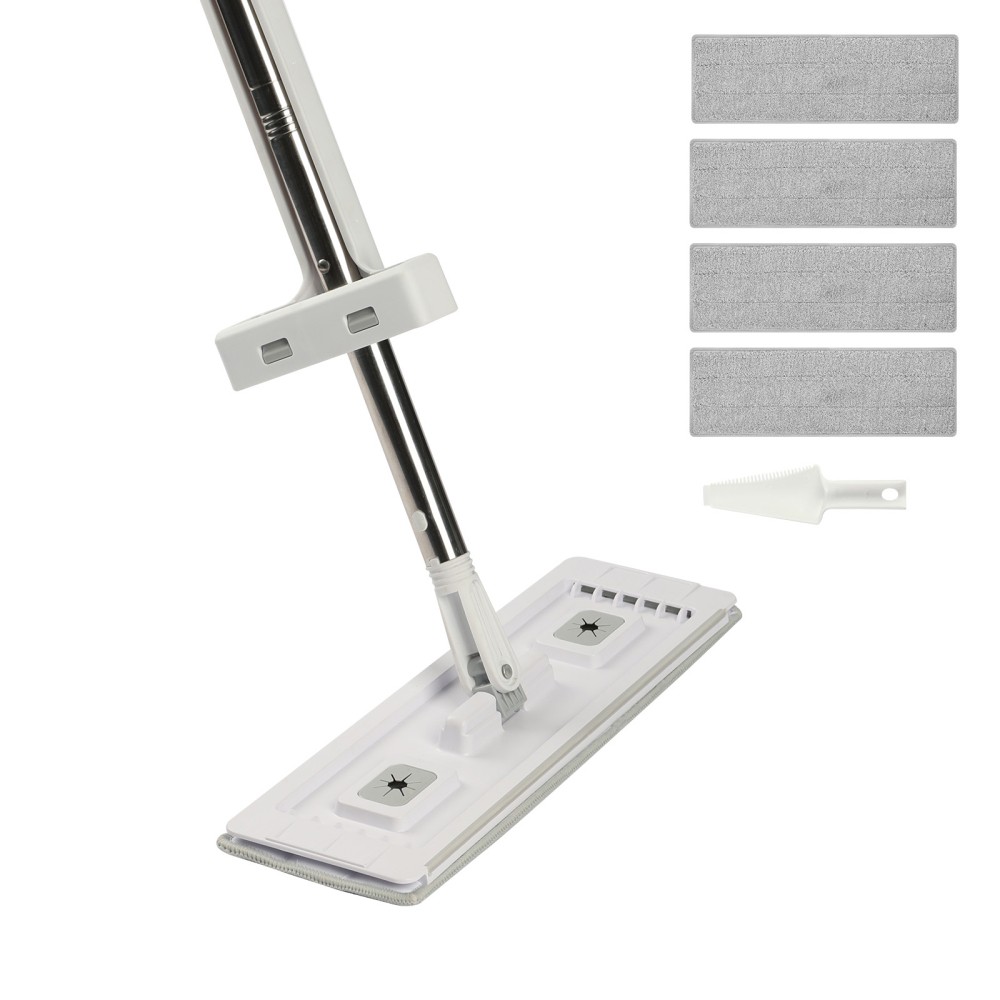 Flat Mop, Self Wringing, Microfiber Floor Cleaner with 4 Reusable Washable Pads