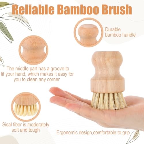 12 Packs Bamboo Scrub Brush for Dishes – 2 Pcs Natural Dish Brush with Sisal