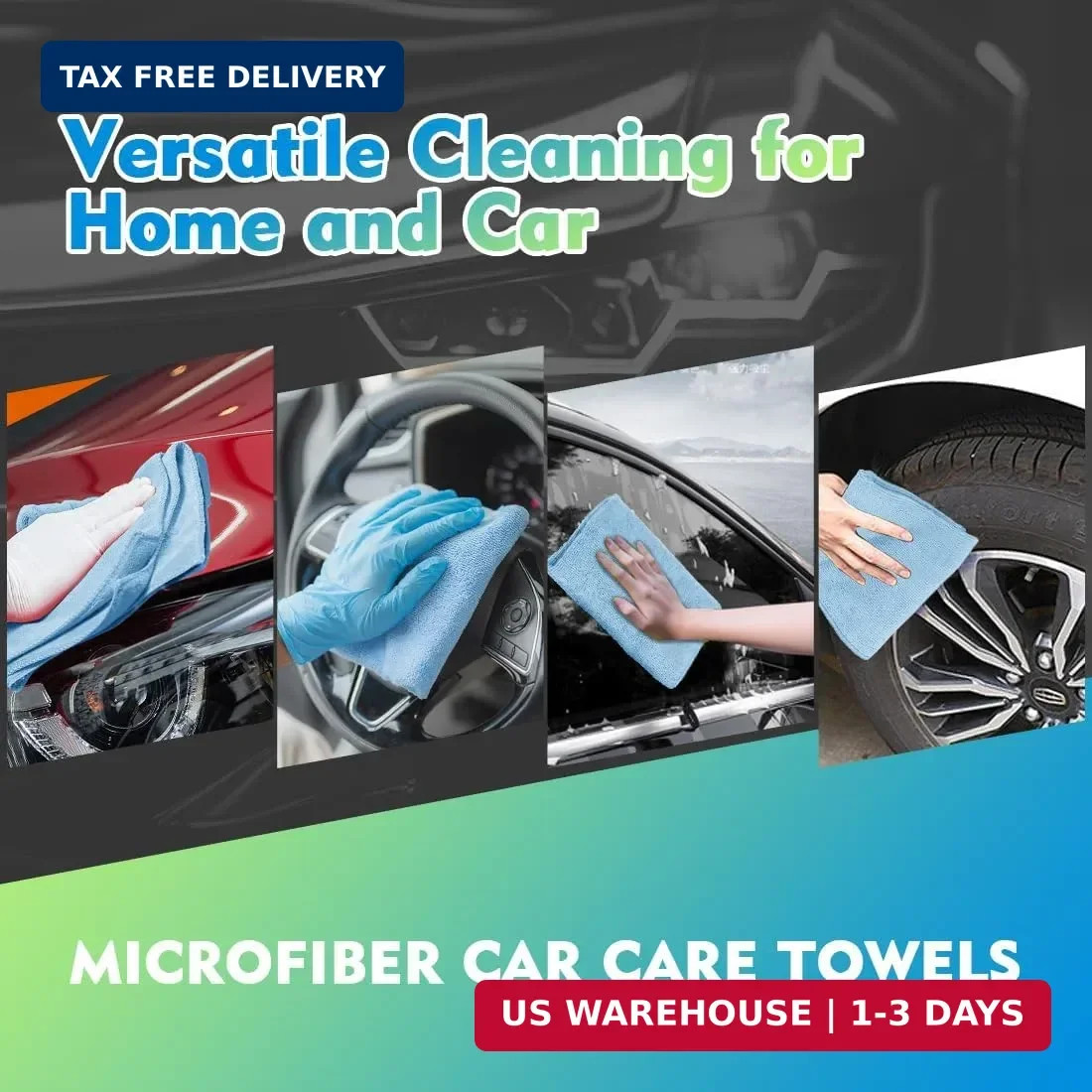 HOMEXCEL Blue Microfiber Cleaning Cloth 12 Pack, 12.5 x 12.5 inch Microfiber Tow