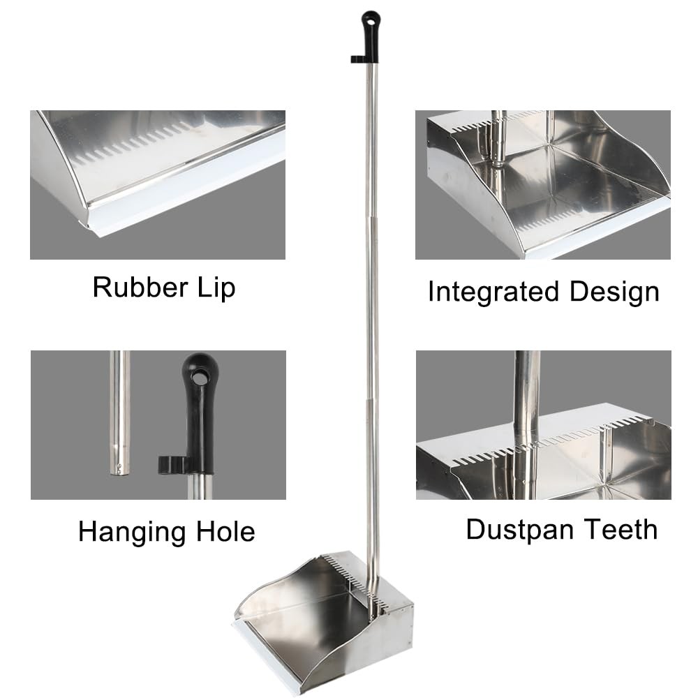 Stainless Steel Dustpan Metal Dustpan with Handle Heavy Duty Dust Pan Upright…