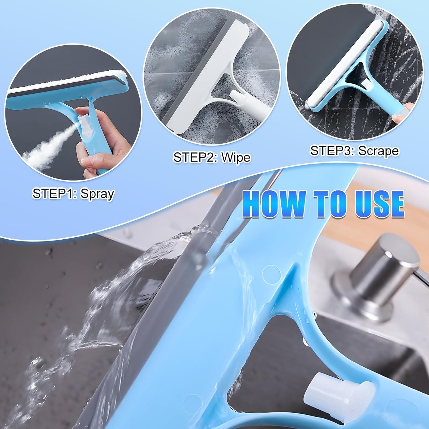 3 in 1 Spray Squeegee, Window Squeegee, Cleaning Bathroom Glass, Car Windows USA