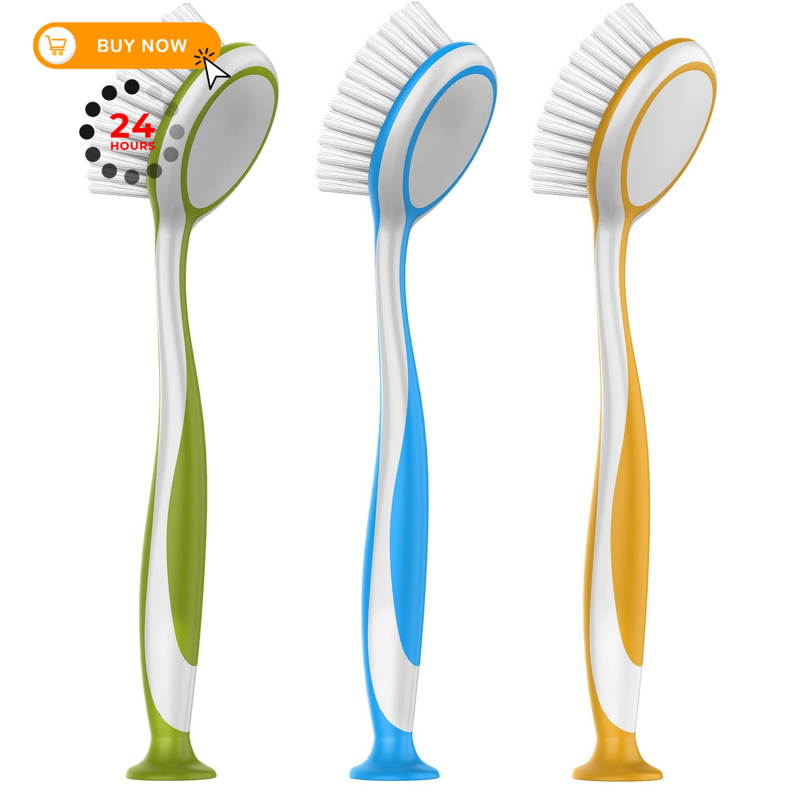 MR.SIGA Round Dish Brush, Size: Dia 6.5 X 5.5 X 25 cm, Green, Blue, Orange