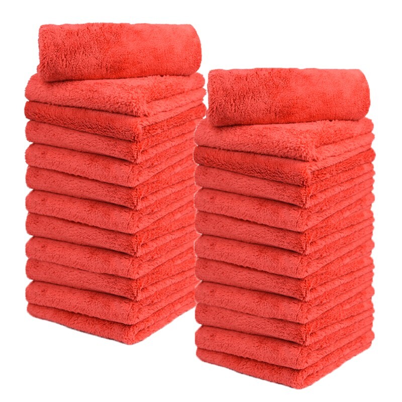 24 Pcs Microfiber Towel Edgeless Scratch Free Cleaning Clothe 16″x16″ soft Red