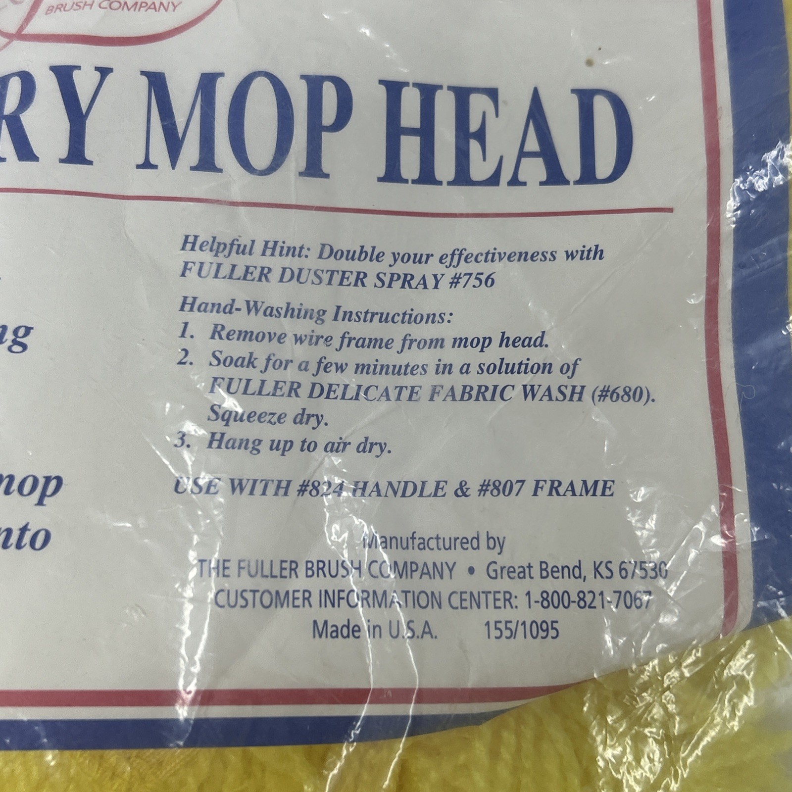 Vintage Fuller Brush Nylon Dry Mop Head Yellow Fits #807 Frame , #824 Handle USA