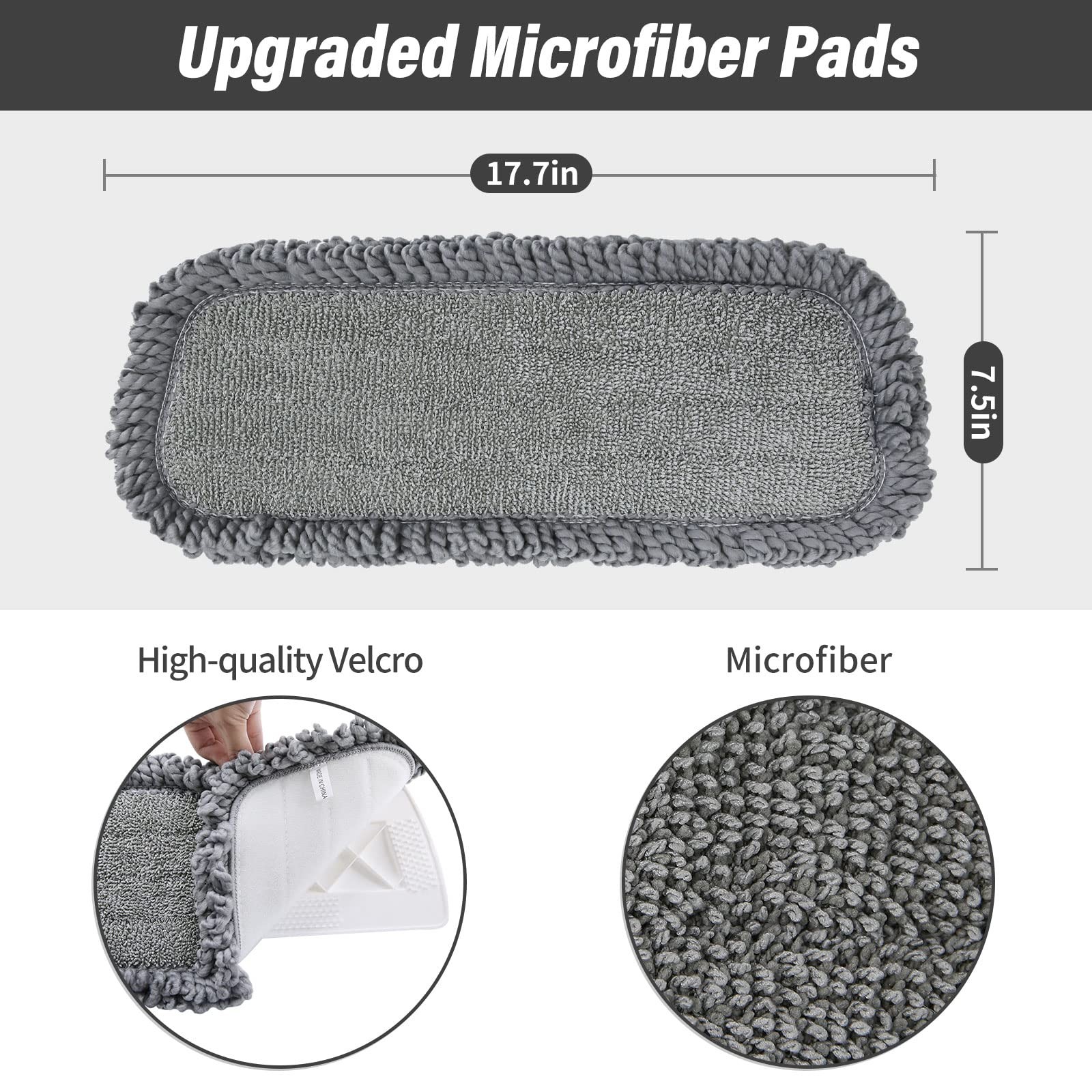 16.5 inch Mop Pads Refills, 3 Pack Microfiber 16 Inch, 16″grey Rolled*3