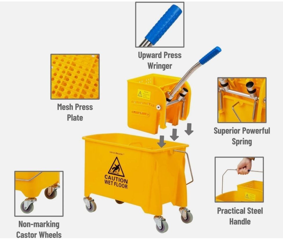 Mind Reader Bucket With Wringer And Mop Set, 22 Qt, Yellow New in Box 5.5 Gal