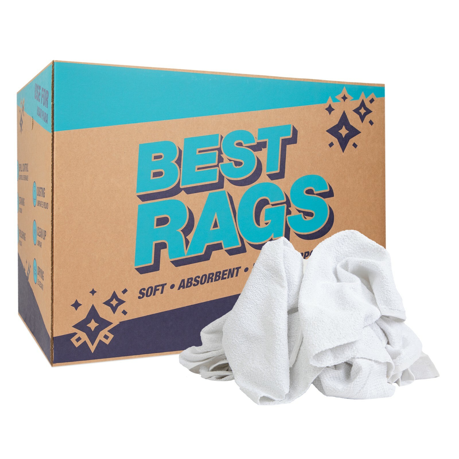 Terry Hand Towel Rags, Bulk Options, White Multipurpose Cleaning Cloth Wipers
