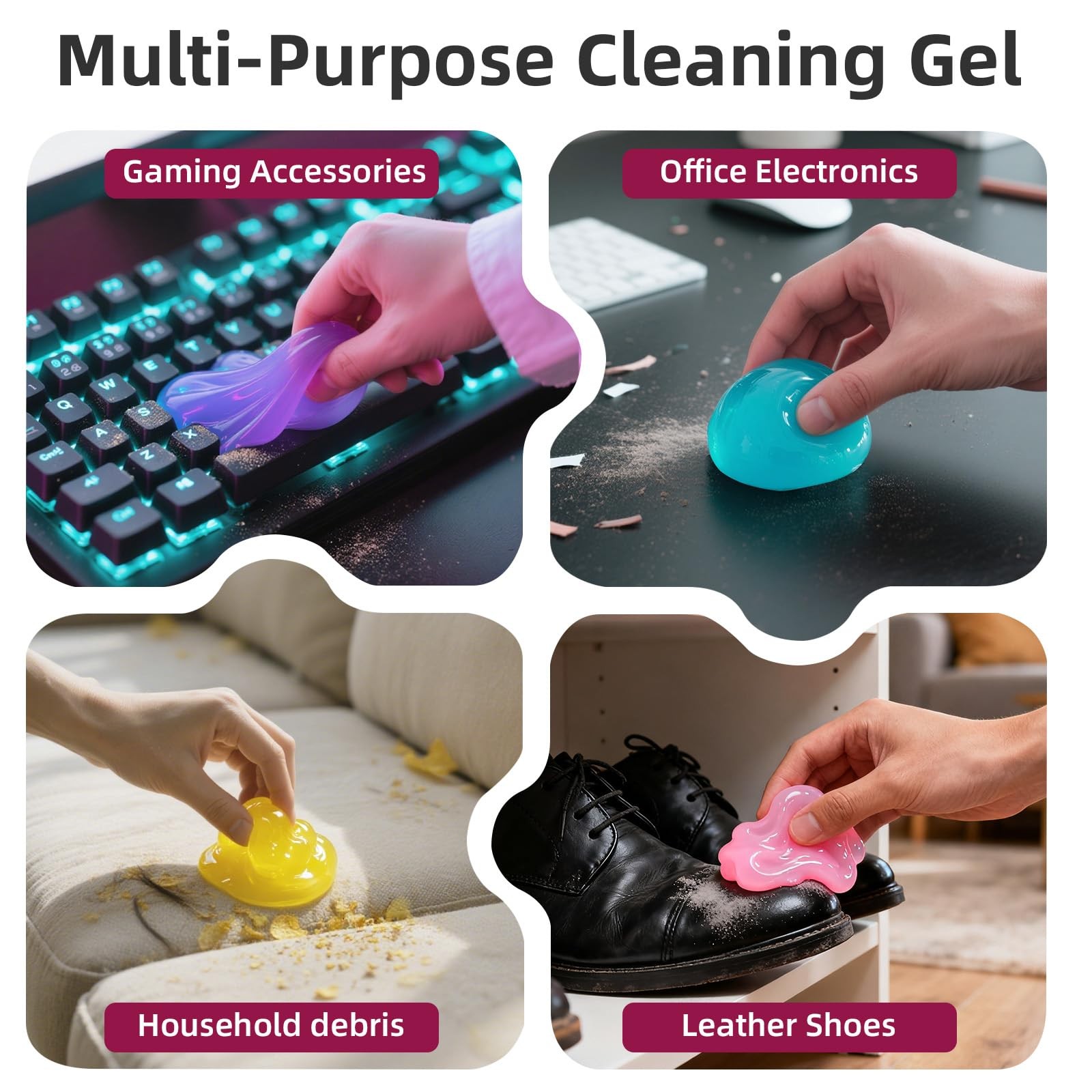 Car Cleaning Gel Reusable 3.5 Ounce (Pack of 4), Blue+Purple+Rose Pink+Yellow