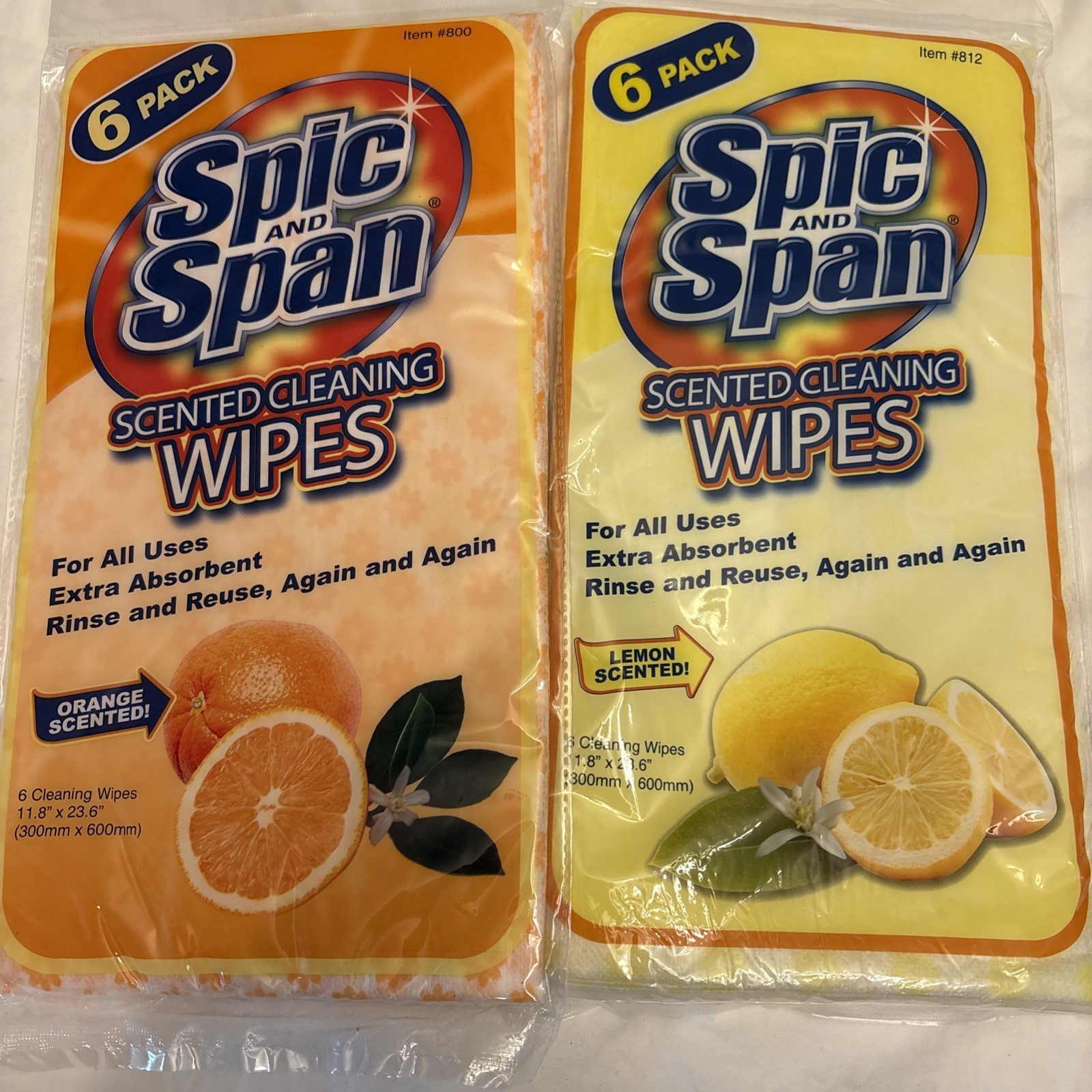 2 Spic And Span Scented Cleaning Wipes 6 Packs 1 Lemon, 1 Orange Reusable
