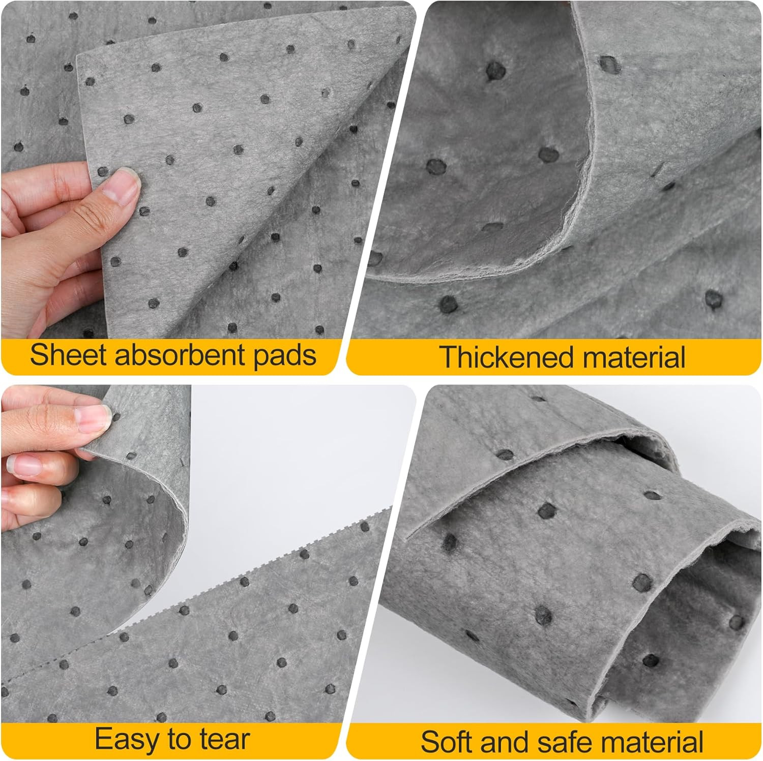 100PC Oil Absorbent Pads | 13″x10″ Meltblown Polypropylene Mats, Hand-Tear Lines