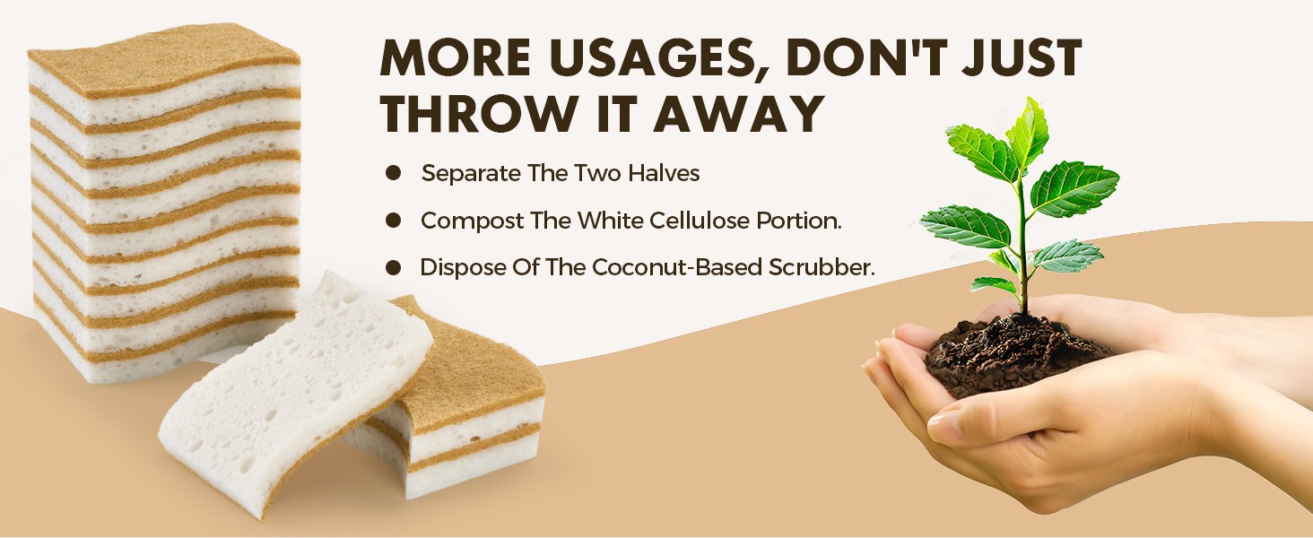 12 Pack Natural Biodegradable Kitchen Non Scratch Sponges,Compostable Plant