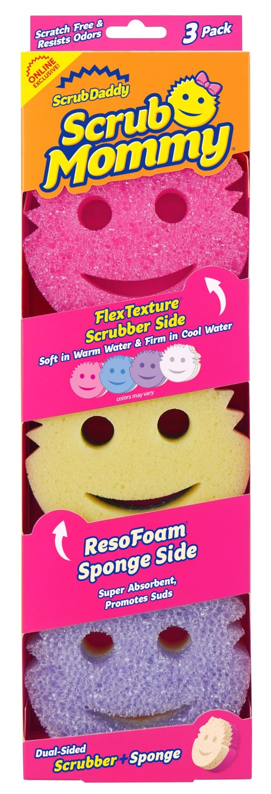 Scrub Mommy Kitchen Sponges – Dual-Sided Dish 3 Count (Pack of 1), Multicolor