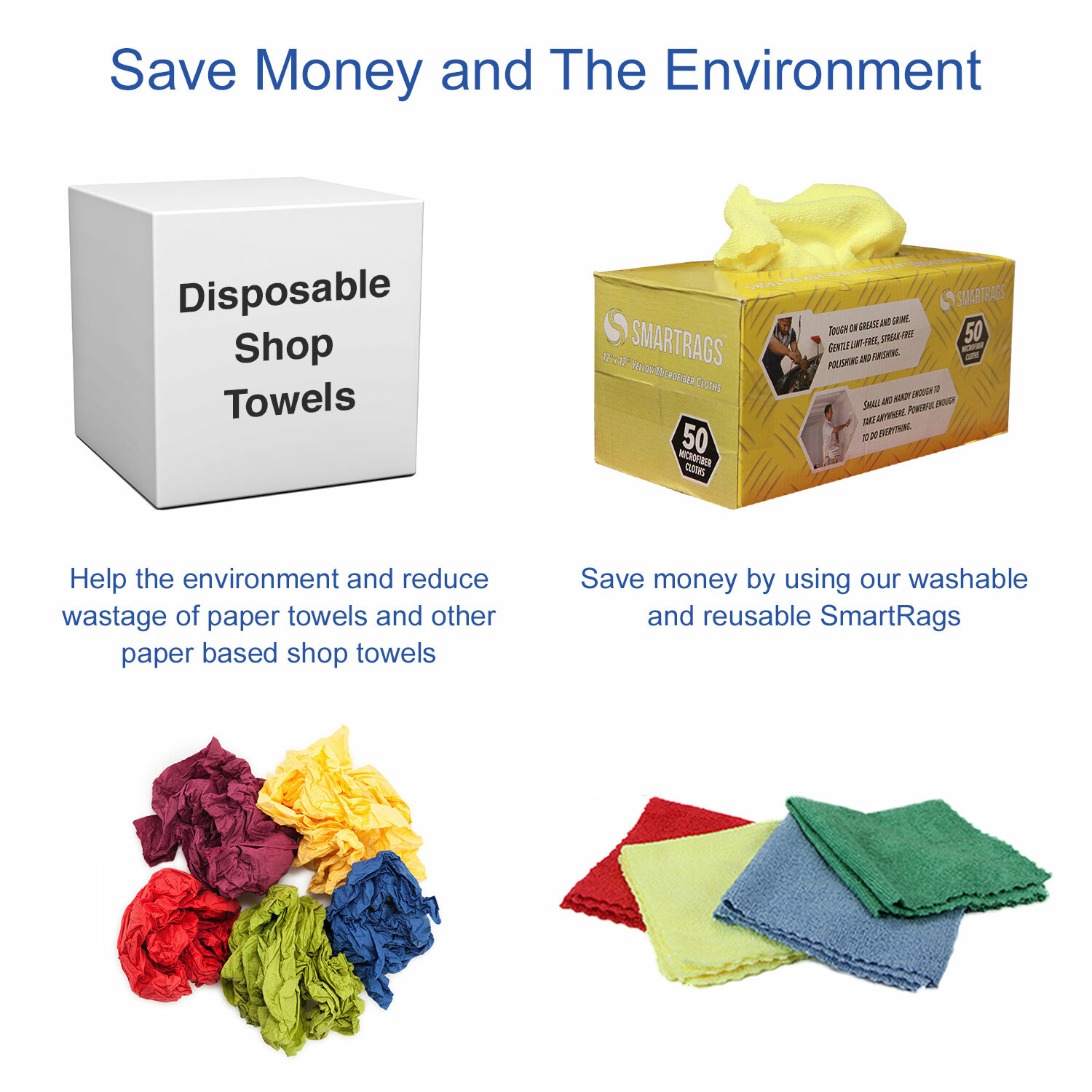Smart Rags Cleaning Cloths (Box of 50), Lint Free 12×12 Color Options Disposable