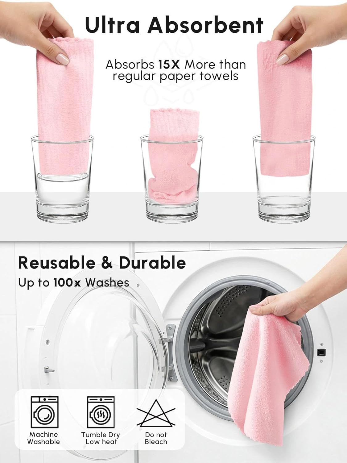 Microfiber Cleaning Cloths Roll, 75 Pack Tear Away Microfiber Towels Roll, 12″ X