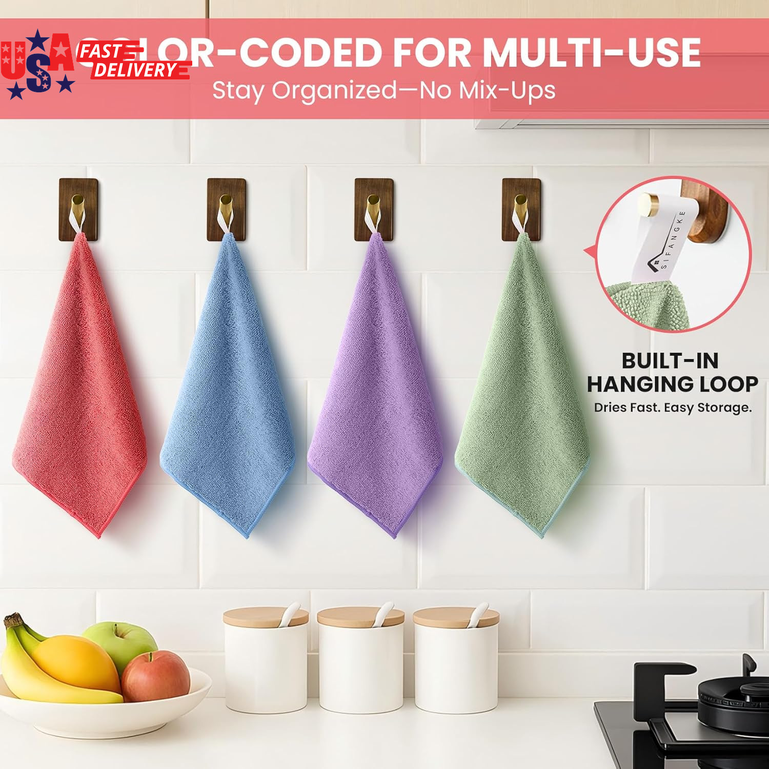 Microfiber Cleaning Cloth, 12 Pack Assorted Color Cleaning Rags for Housekeeping