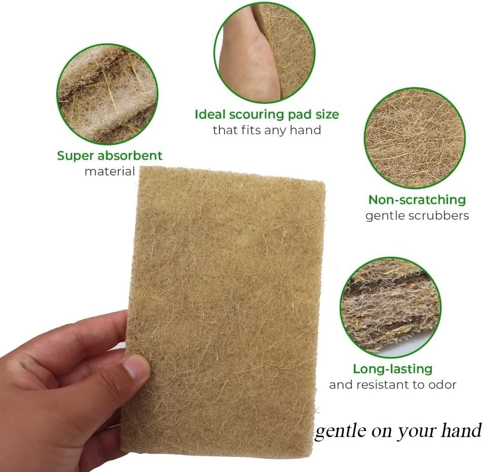 Natural Scouring Pads 10 Pack- Dish Scrubber Non-Scratch Sisal Cleaning Scrub