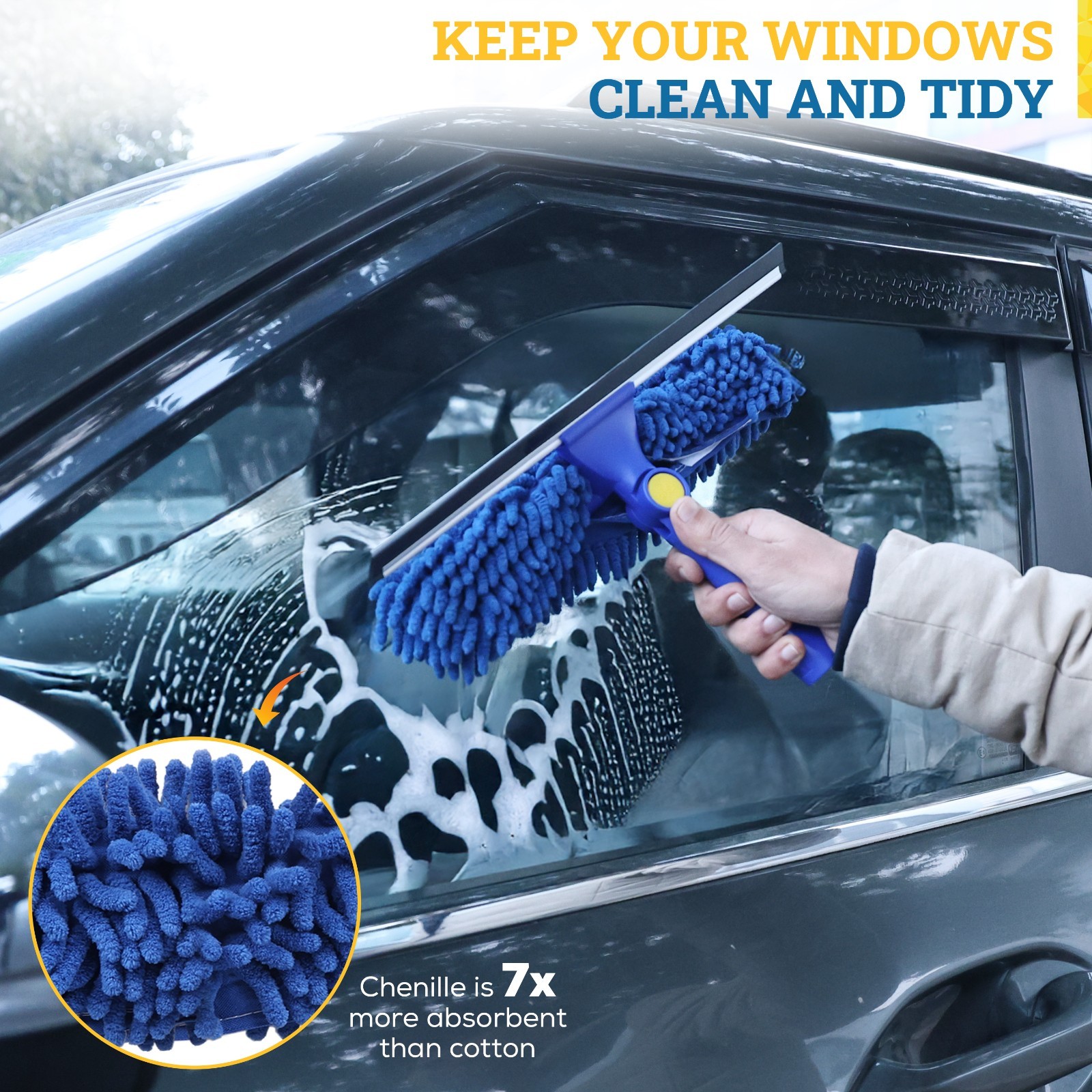 12″ Chenille Reusable Washable Window Cleaning Squeegee Sleeves – 5 Pack