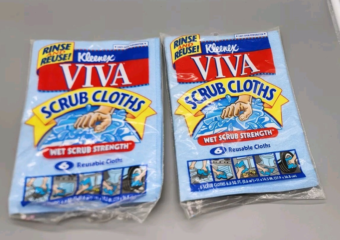 Kleenex Viva Scrub Cloths Reusable Cleaning 2 Packs Lot of 10 See Description