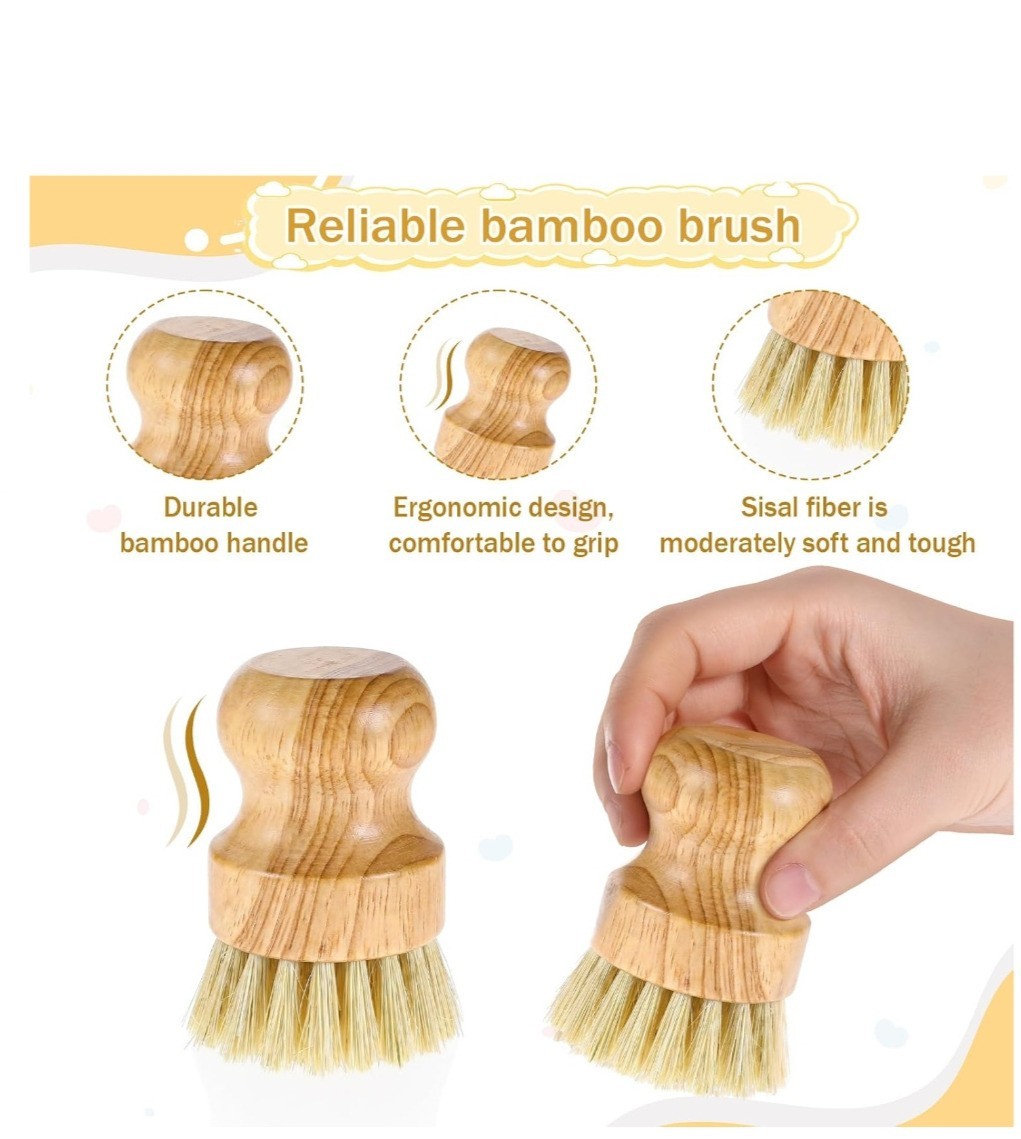 10Pcs Bamboo Dish Scrub Brush Natural Sisal Bristle Wooden Kitchen Pot Scrubber.