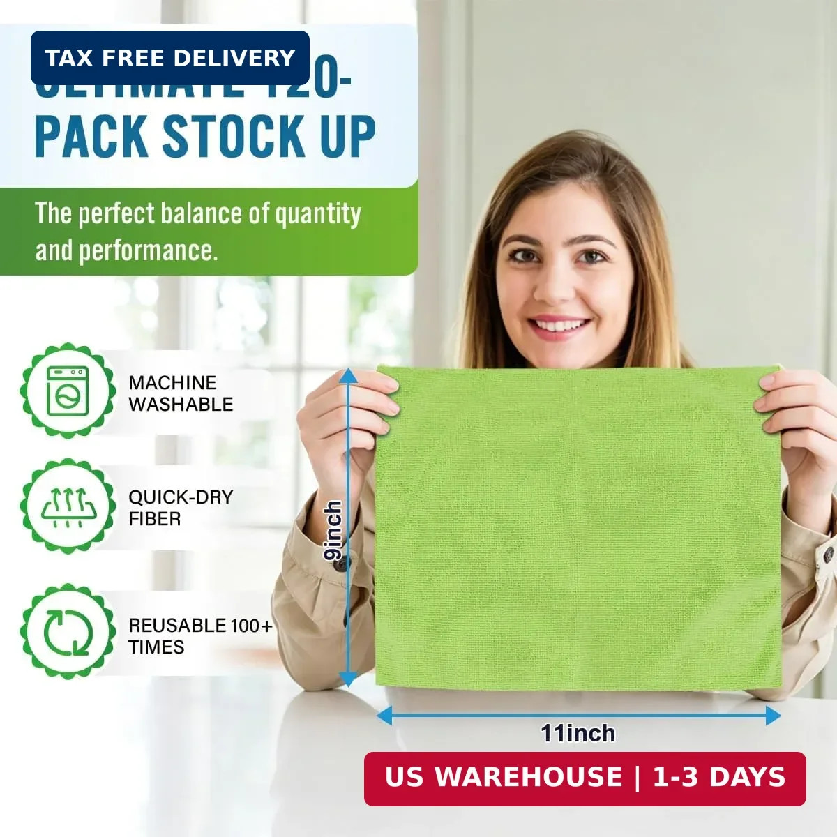 GLIMGLINT Microfiber Cleaning Cloth 120 Pack, Reusable Paper Towels with Dispens