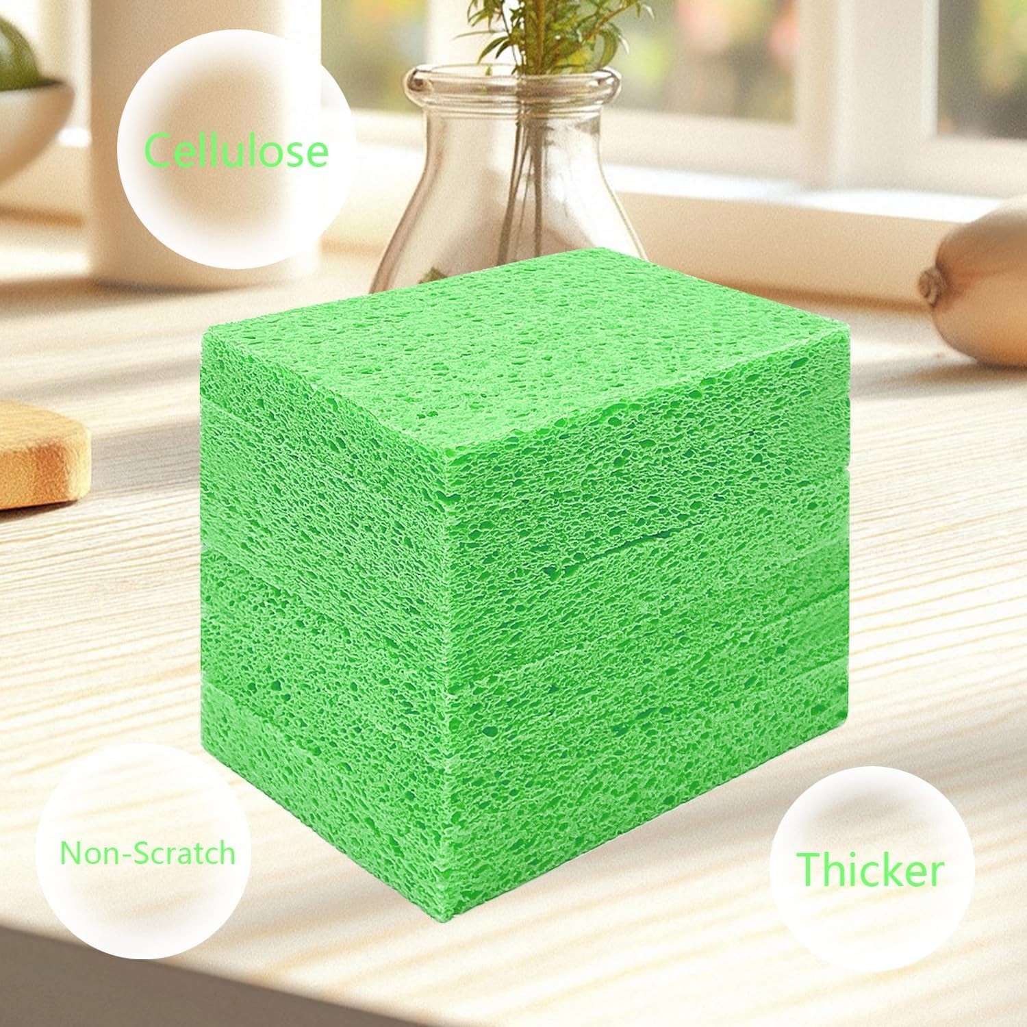6PK Cellulose Sponges, Large Size 4″ x 6″ x 1″ – Heavy Duty Scrub Kitchen Sponge