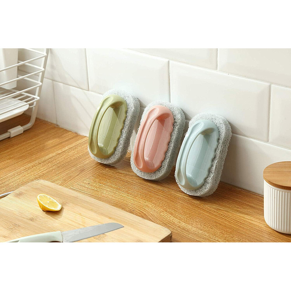 3Pcs Kitchen Clean Sponge Bathtub Pool Scrub Brush Strong Scouring Dish Washing