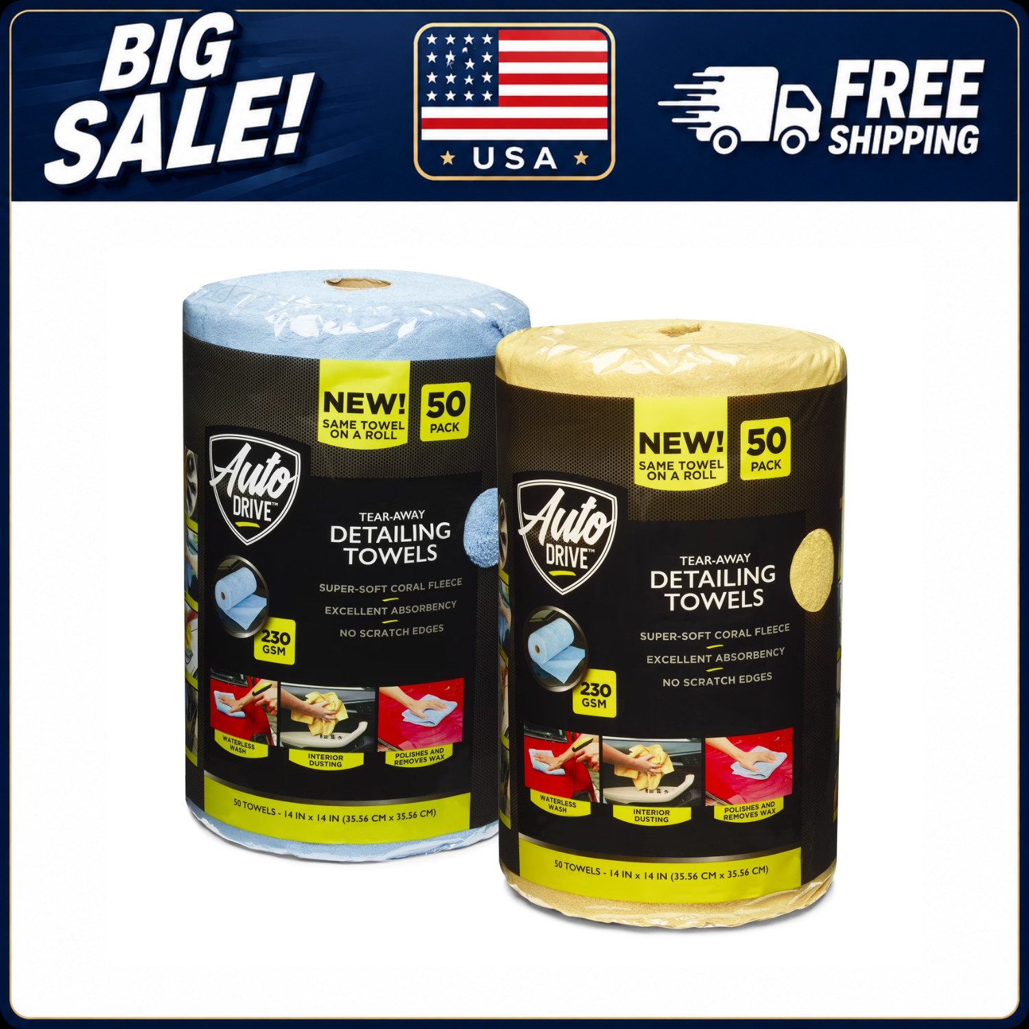 Auto Drive Tear Away Microfiber Detailing Towels 50 Count Car Wash Roll