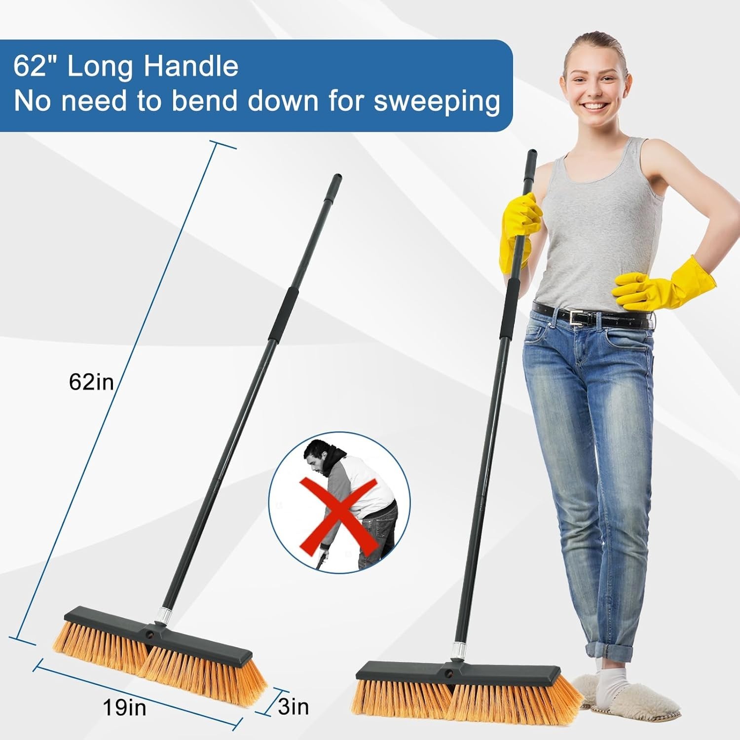 Heavy Duty 18 Inch Push Broom for Outdoor & Indoor Use, 60 Inch Long Handle for