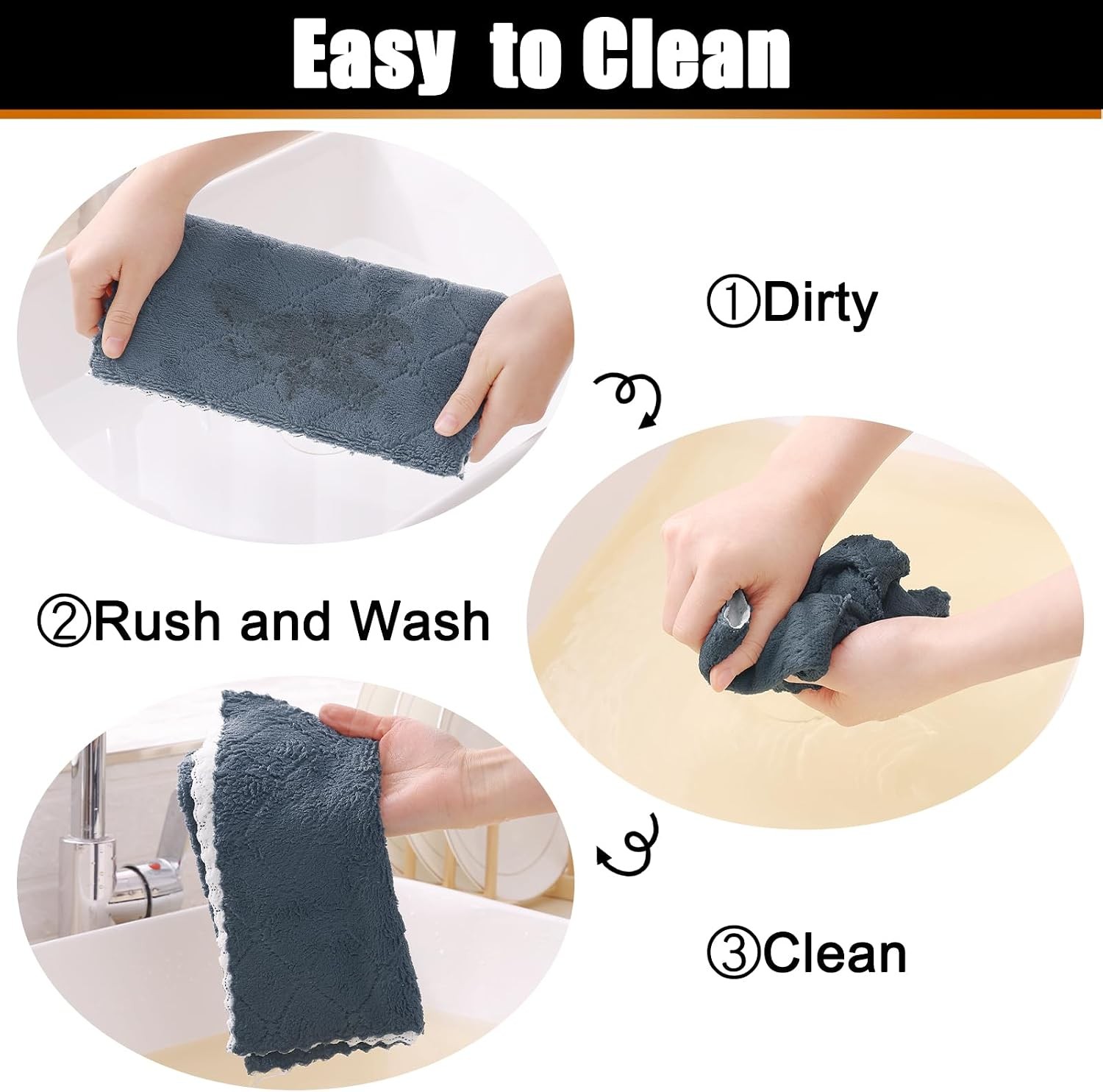 12 Pack Soft and Absorbent Kitchen Cloths, Dark Grey & White | Super Soft and