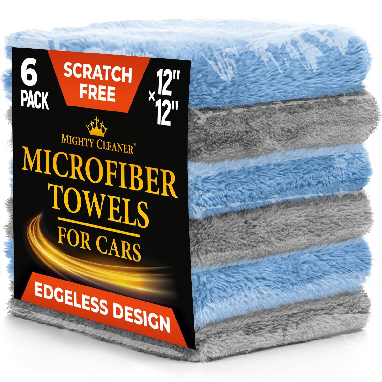 Ultra Absorbent Microfiber Towels for Cars 6 Pack Edgeless Cloths 12″x12″