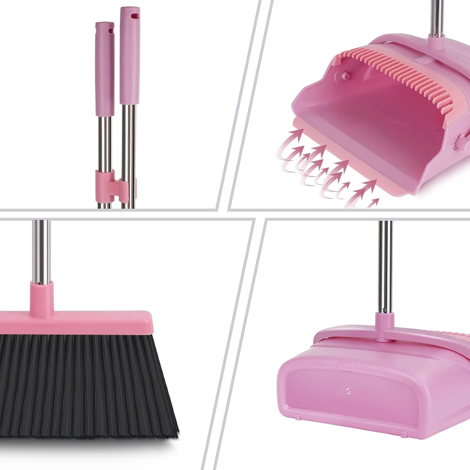 Broom and Dustpan Set for Home, Office, Indoor&Outdoor Sweeping, Stand Up Broom