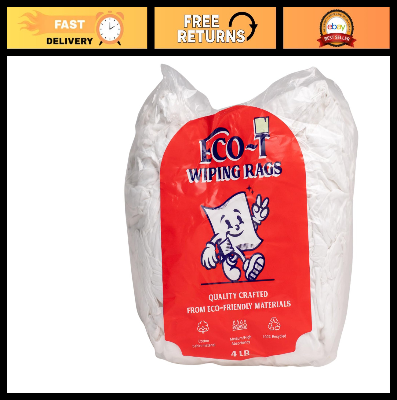 4 lb Eco-Friendly Paint Rags – 100% Recycled T-Shirt Material, High Absorbency,